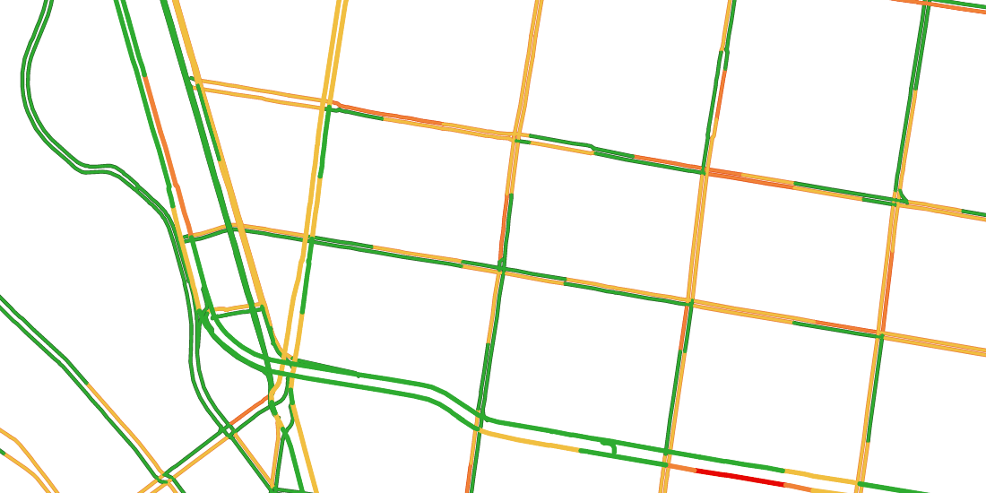 Captured TomTom traffic flow aligned to the road network
